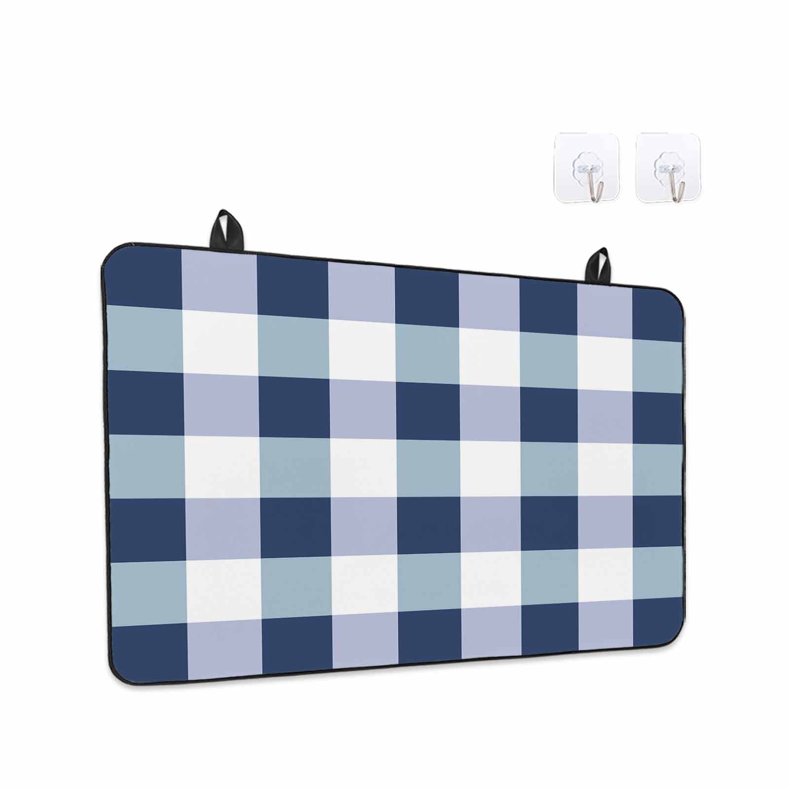 Navy Blue Plaid Stove Top Cover for Electric Stove, Heat-proof & Non Slip Glass Top Stove Cover Protector, Spring Farmhouse Buffalo Checkered Kitchen Flat Cooktop Rubber Mat 24x21 Inches