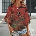 thumbnail image 3 of Red Hellish Fantastical Bird Chaos Women's V-Neck Blouse With 3/4 Ruffled Bell Sleeves Casual Top Ladies Blouses, 3 of 7