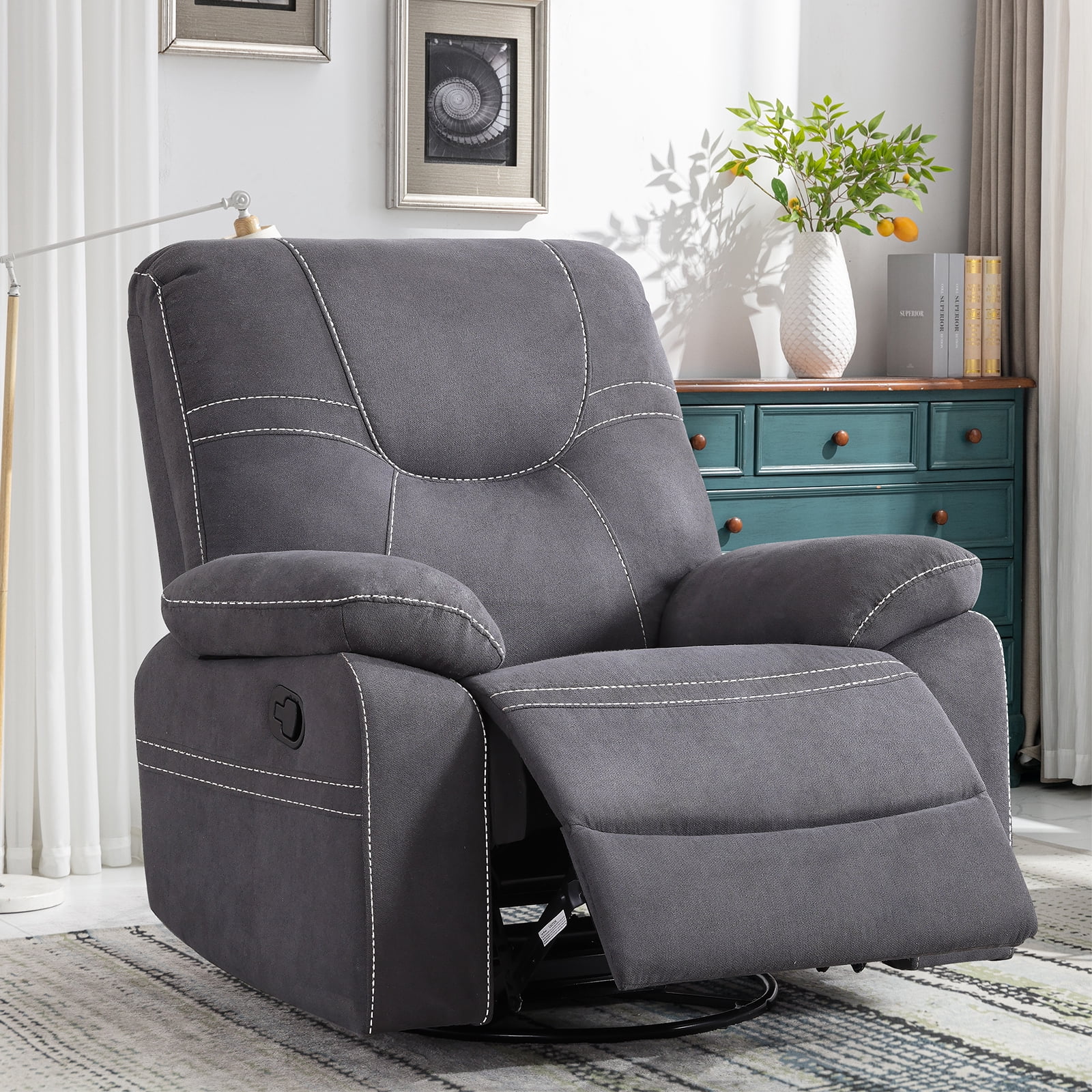 Bonzy Home Swivel Rocker Recliner Chair Manual Recliner Sofa for Living Room Gray