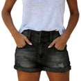 thumbnail image 3 of ClodeEU Women's Mid Rise Distressed Denim Shorts,Rolled Hem Casual Summer Jean Shorts Black,Women's Plus L, 3 of 9