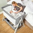 thumbnail image 3 of Cowiewie Baby Bassinet, Portable Bedside Bassinet with Wheels, Storage & Travel Bag, for 0-6 Months, Light Gray, 3 of 8