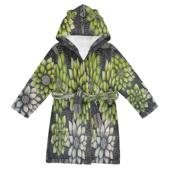 FORMRS Niños Bathrobe Unisex Hooded Robe Soft Plush Pajamas Sleepwear, Size 2-3T, Gray Floral