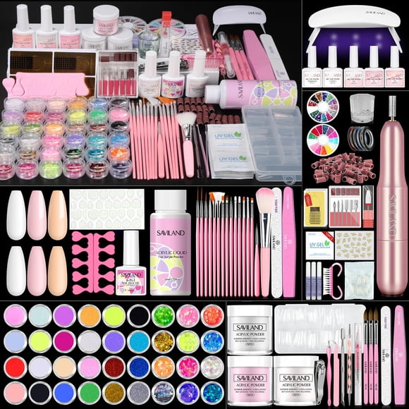 Kit de uñas acrílicas SAVILAND Essentials para principiantes con lámpara UV