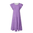 thumbnail image 5 of Zanarzt Little Girls Summer Dresses Girl's Dresses Cotton Ruffle Sleeve Tiered Swing A Line Cute Midi Casual Sundress Back to School Clothes Purple,14-15 Years, 5 of 5