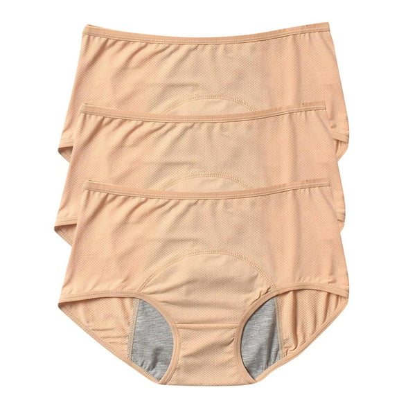 Period Underwear for Women, Audhol Women's Solid Color Physiological Underwear Breathable Mesh Underwear 3Pc Underwear Women Pack Beige L