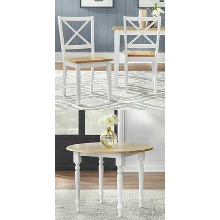Virginia Round Drop Leaf 5 Piece Dining Set, White and Natural