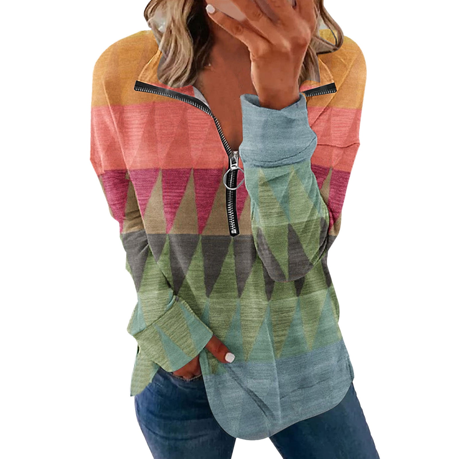 Lastesso Womens 1/4 Zip Up Tunic Shirt Western Aztec Pullover