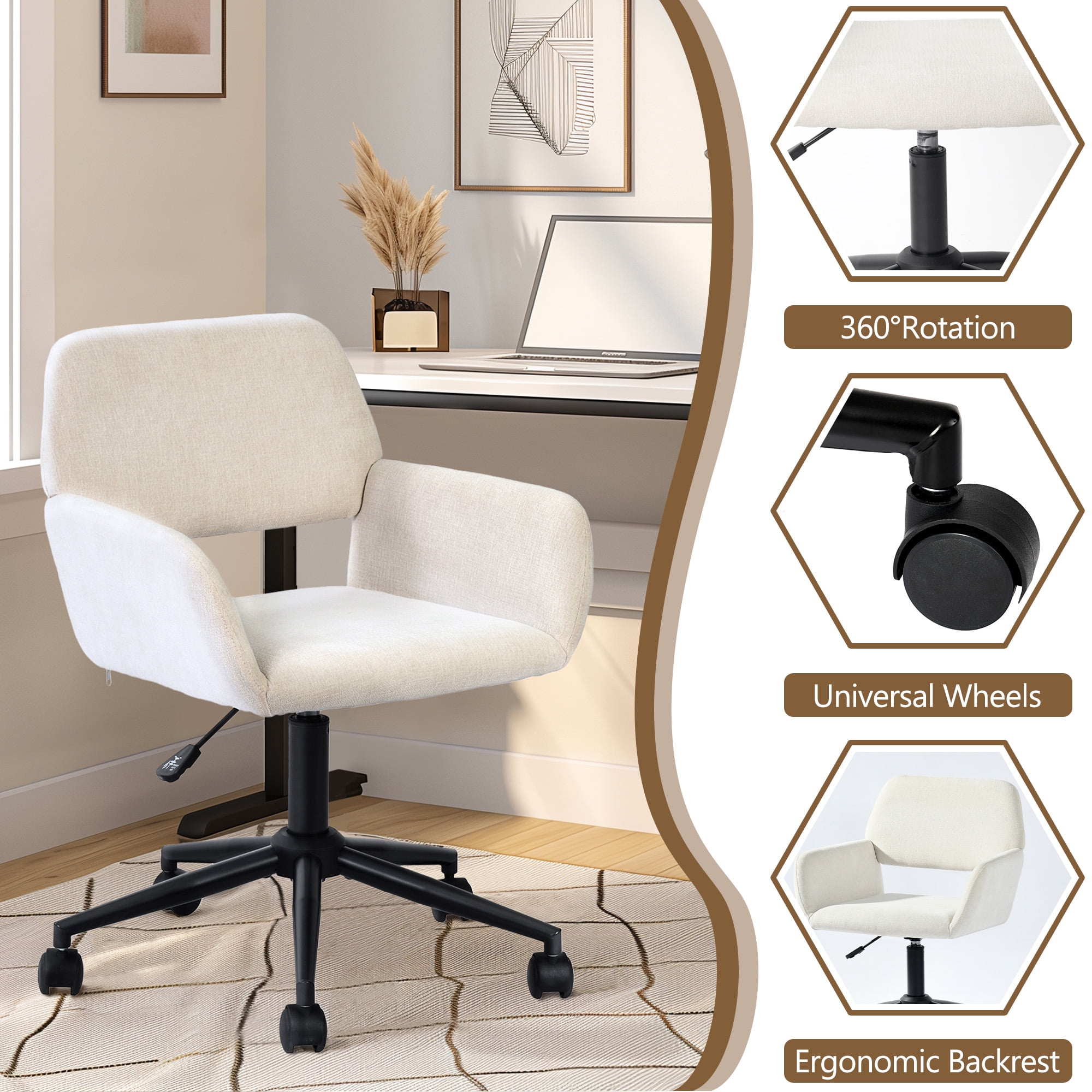 Homy Casa Swivel Gaming Chair for Teen Game Room and Cozy Gaming Corner, Beige