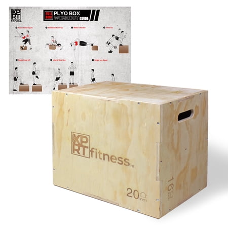 XPRT Fitness 3 in 1 Wood Plyometric Jump Box Fitness Training Conditioning Step Exercise - Size 16/20/24