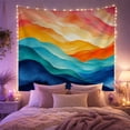 thumbnail image 2 of Flowing Sunset Bands Over Layered Waves, Calming Watercolor for Art Lovers, Color Gradient Decor, Housewarming Gift, Tapestry Wall Hanging for Bedroom and Studio, 2 of 7