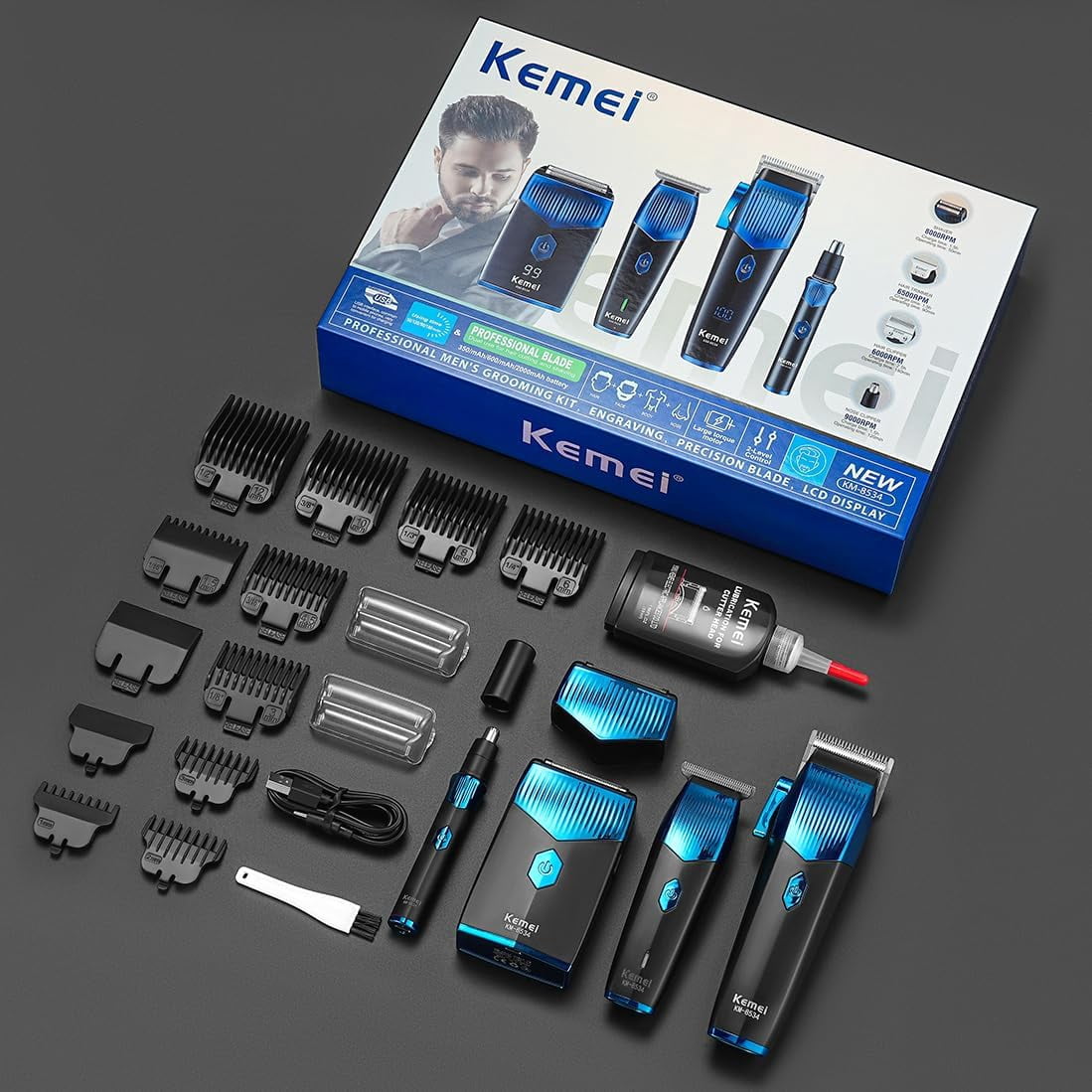 Kemei 8534 Professional Cordless Hair Clipper for Men, Beard