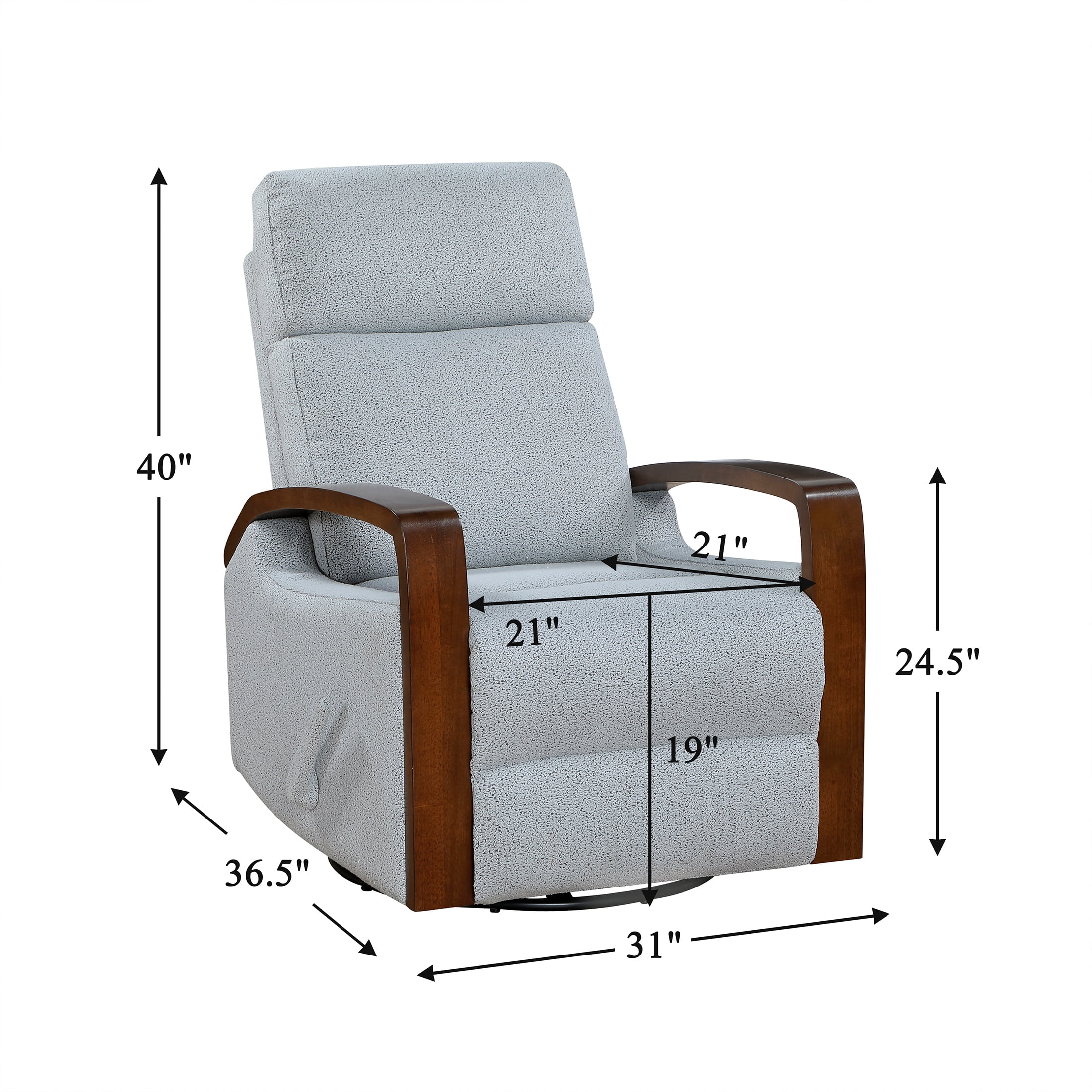 OakvillePark Vexa Boucle Swivel Glider Reclining Chair with Wooden Arms, Gray