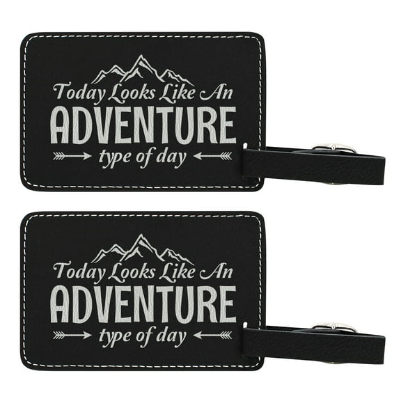 ThisWear Travel Gift An Adventure Type of Day Camping Luggage Tags for Adventure Gifts Travel Gifts for Women Backpack Luggage Tag 2-pack Laser Engraved Leatherette Luggage Tags Black