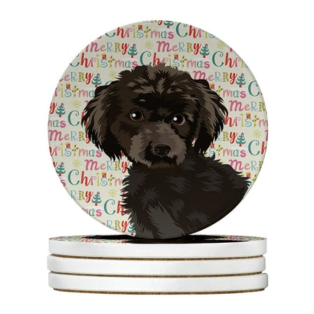 

Poodle Toy Brown Christmas Large Sandstone Coasters Pack of 4 4 in x 4 in