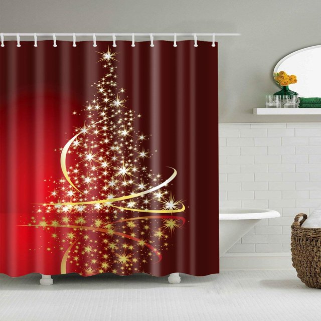 ABPHQTO Merry Christmas Red Christmas Tree Bling Eve Año Nuevo Baño Cortina de ducha 150x180 cm