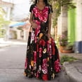 thumbnail image 2 of Ichuanyi Woman Dress, Summer Women Casual Summer Short Sleeve O-Neck Print Maxi Boho Ankle-Length Dress, 2 of 9