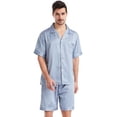 thumbnail image 1 of Pijama de manga corta para hombre, de color liso, de talla grande, de verano, con solapa mate, sencillo e informal, para estar en casa, 1 of 5