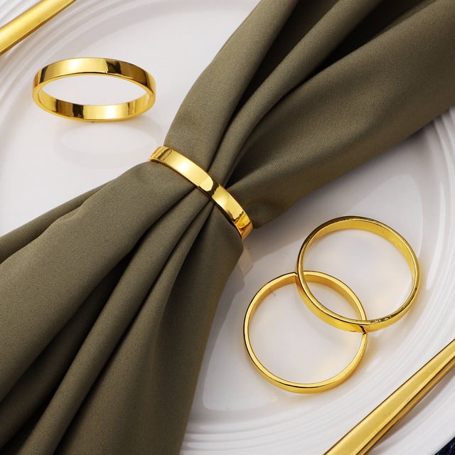 SWETRACE 12Pcs Round Golden Napkin Rings Zinc Alloy Serviette Buckles for Wedding and Buffet