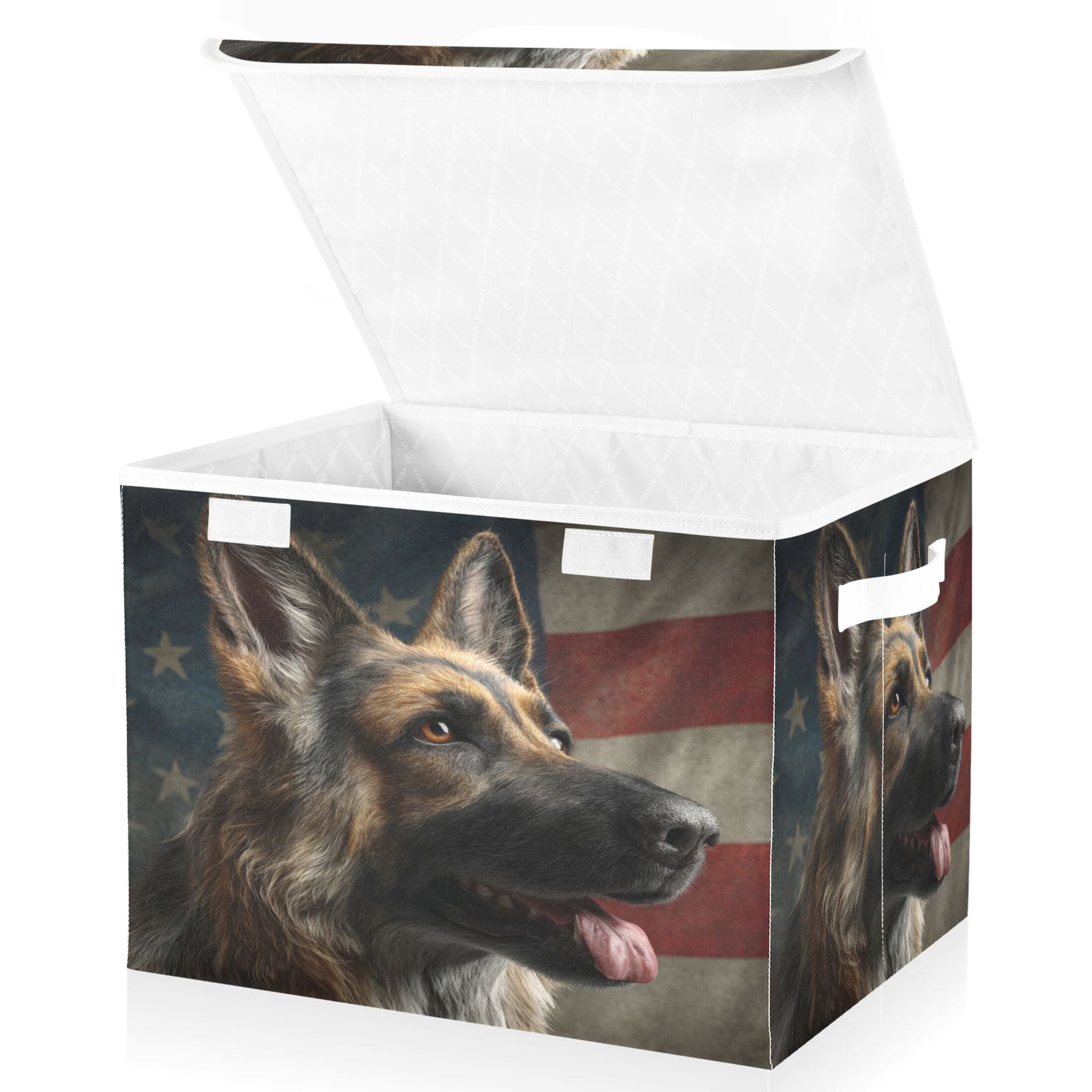 Storage Box With Lid 16.5x12.6x11.8In Lidded Home Storage Bins Foldable Stacked Household Storage Box German Shepherd Photo