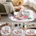 thumbnail image 5 of Round Rug 3.3Ft Washable Non-Slip, Easter Bunny Roses Circle Area Rugs for Living Room Bedroom, Pink Floral Spring Botanical Indoor Floor Mats Carpet Runner for Home Decor Aesthetic, 5 of 8
