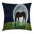 thumbnail image 1 of Farm Animal Throw Pillow Cushion Cover, Cartoon Horse on Hill at Night with Moon, Decorative Square Accent Pillow Case, 20" X 20", Dark Night Blue Olive Green Chocolate Blue Grey, by Ambesonne, 1 of 2