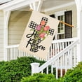 thumbnail image 2 of Spring Tulip Flowers House Flag Double Sided Buffalo Plaid Cross He is Risen Religious Garden Flag Spring Easter Seasonal Outdoor Outside Yard Lawn Decoration 28x40 Inch, 2 of 6
