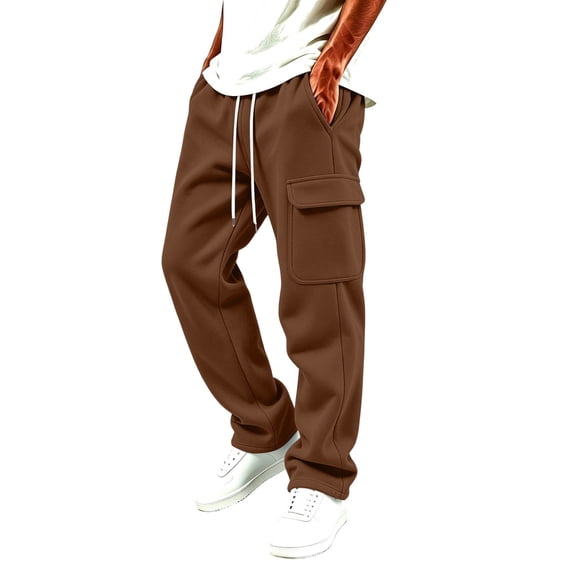 Homenesgenics Cargo Pants Men 2026 Casual Pockets Elastic Waist Sweatpants Work Trousers Brown S