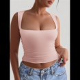 thumbnail image 4 of Tops Cortos Sin Mangas con Cuello Cuadrado para Mujer 2025, Bonitos Tops de Tirantes Y2K de Doble Capa, Sin Costuras y Ajustados Rosa XL, 4 of 8