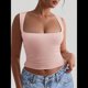 thumbnail image 4 of Tops Cortos Sin Mangas con Cuello Cuadrado para Mujer 2025, Bonitos Tops de Tirantes Y2K de Doble Capa, Sin Costuras y Ajustados Rosa L, 4 of 8