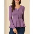 thumbnail image 6 of INSPIRE CHIC Women's Peplum Sweater V Neck Long Sleeve Ribbed Knit Tops L Purple, 6 of 9