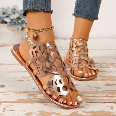 

2024 summer new ladies wear flat bottom hollow foreign trade plus size women‘s shoes ethnic style European and American style sandals women
