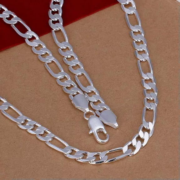 K-KED 925Sterling Silver 8MM Flat 3 Space 1 Gentle Men's Chains Necklace 18"-24" NW018-24"