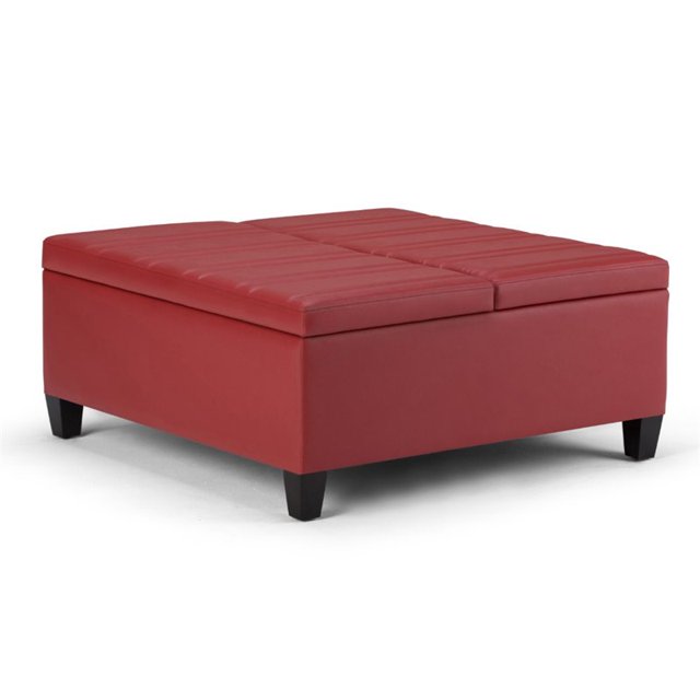 Simpli Home Ellis Storage Coffee Table Ottoman in Crimson Red