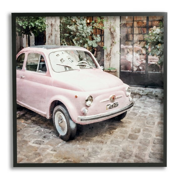 Stupell Industries Pink Buggy in France Transportation Painting Black Framed Art Print Wall Art, 12 x 12