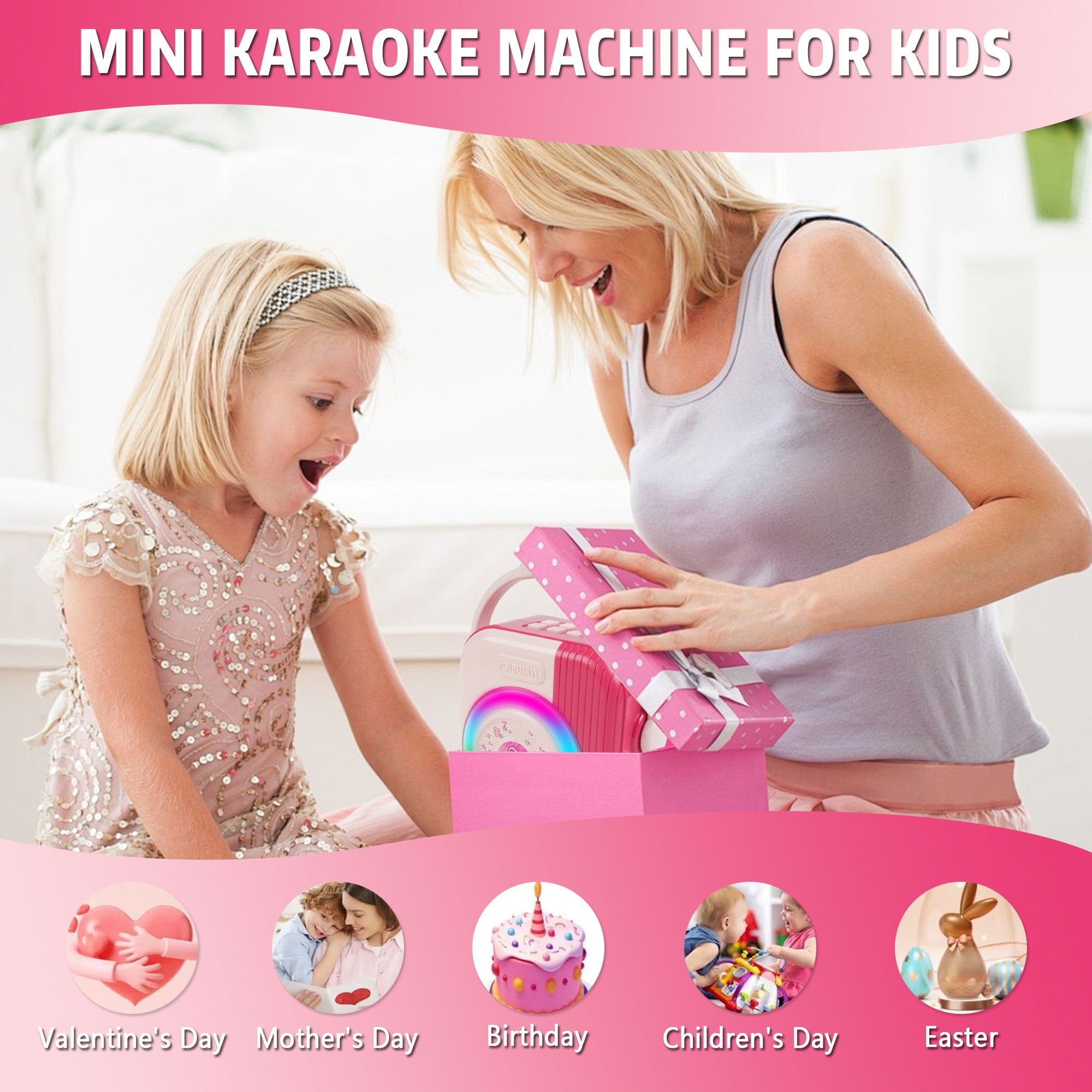 JBeeCtrl Mini Karaoke Machine for Kids with 2 Wireless Microphones Kids Karaoke Machine Toys for 3 4 5 6 7 8 9 10 Years Old Girls Birthday Gifts