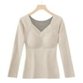 thumbnail image 2 of Long Sleeve Undershirt for Women,Tops With Chest Pad Soft Thermal Shirts with Warm Fleece Lining, Base Layer Thermal Tops Beige XXL, 2 of 4
