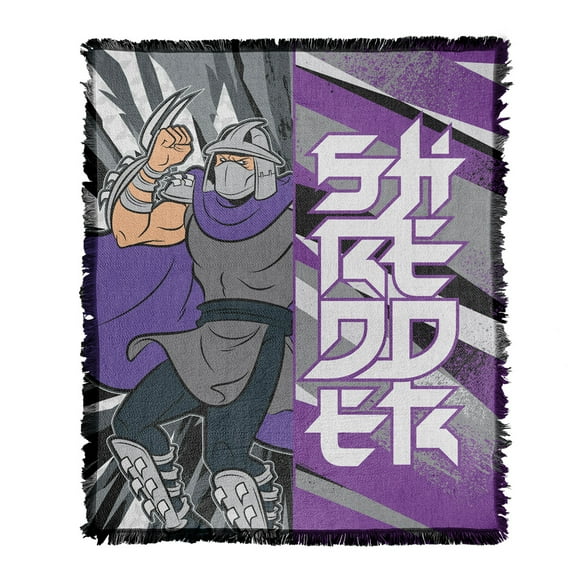 TMNT Blanket, 50"x60" TMNT Shredder Woven Tapestry Cotton Blend Fringed Throw Blanket