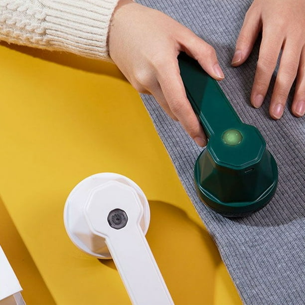 Quitapelusas para ropa y muebles - Afeitadora de afeitar de 6 cuchillas con batería recargable y contenedor grande para pelusa - Verde/blanco