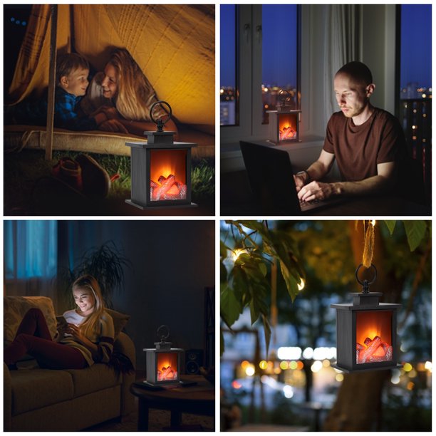 Linterna Linterna para chimenea - Temporizador de 6 horas Chimenea iluminada portátil brillante (A)