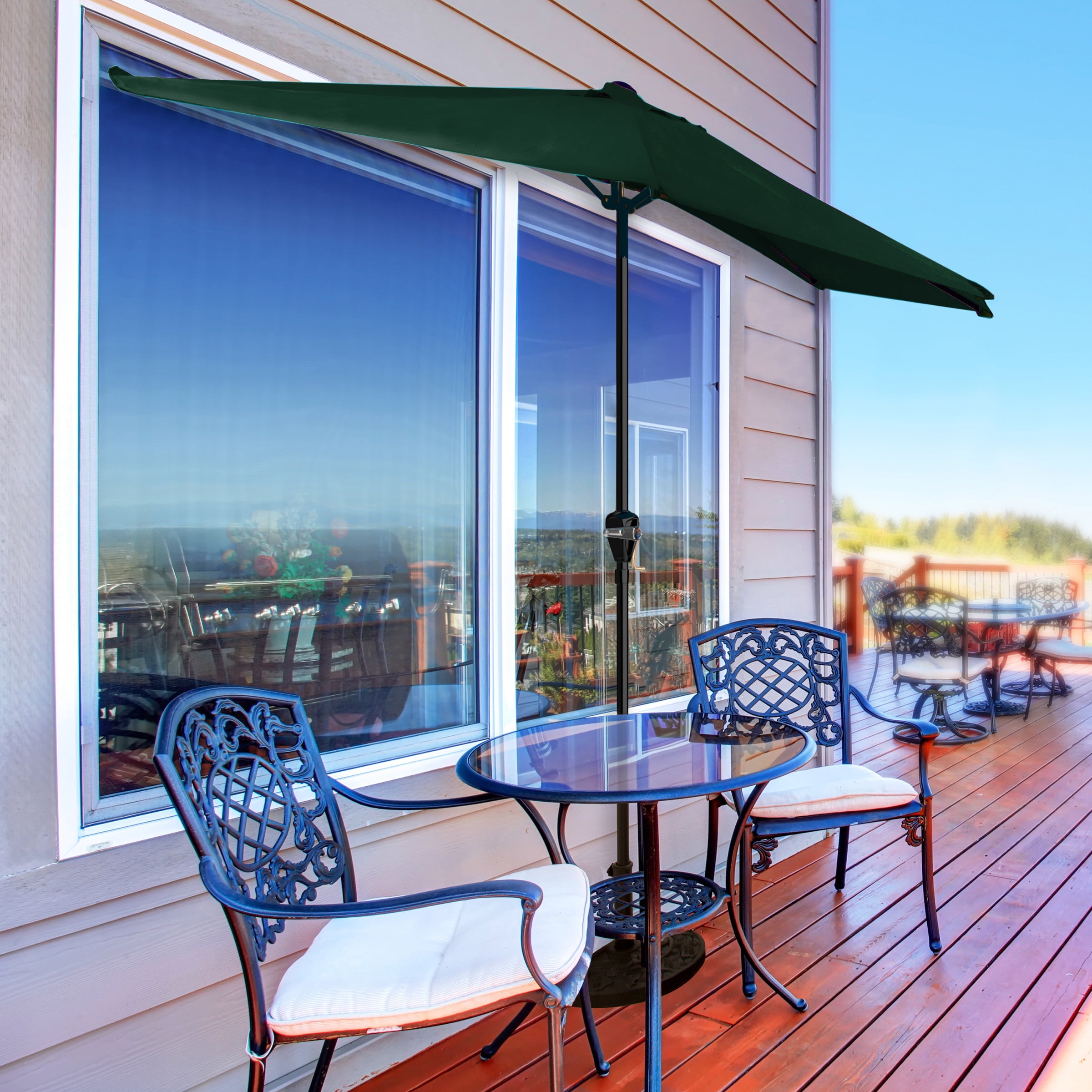 Pure Garden 9ft Half Umbrella for Balcony, Porch, or Deck, Hunter Green