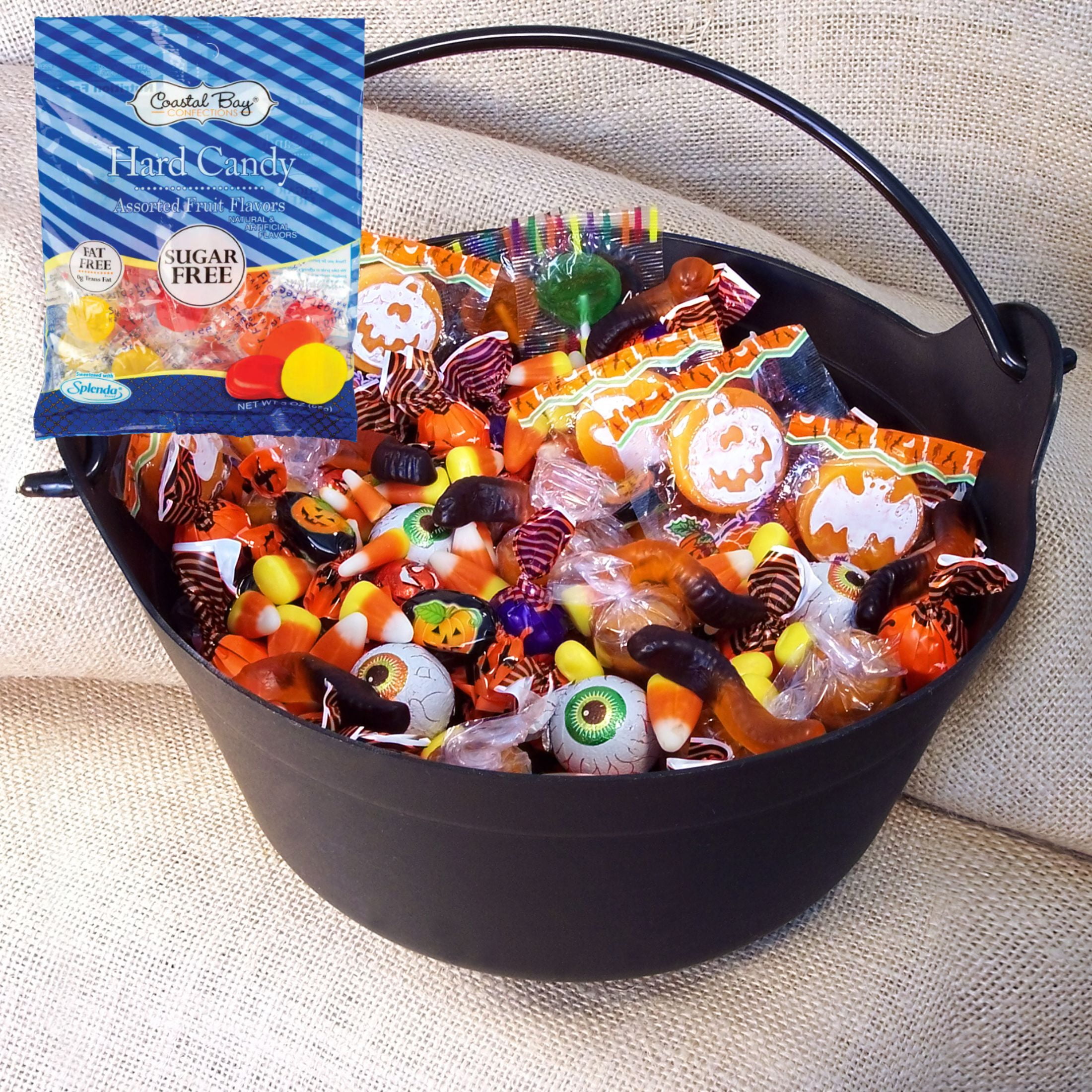 Coastal Bay Confections Sugar-Free Hard Candy Assorted Fruit Flavors 2.75Oz Gift Bags Party Basket Stocking Stuffer Candy Dishes Dessert Bars Individually Wrapped Halloween Event Party Pack of 4