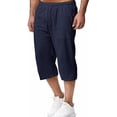 thumbnail image 4 of Aqestyerly Men's Quarter Pants Linen Drawstring Solid Color Pocket Casual Loose Lightweight Summer Bottoms, 4 of 6