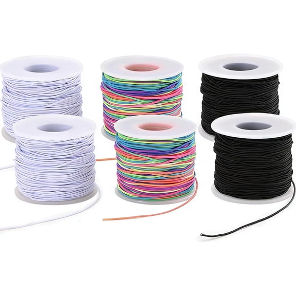 HuiJuMei Elastic String for Bracelets,6 Rolls, 1 mm Sturdy Stretchy Bracelet String, Elastic Cord for Jewelry Making, Necklaces, Beading and C,,rafts ( Black & White & Rainbow)