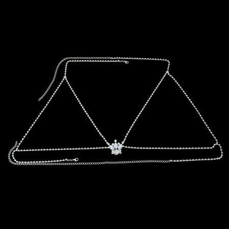 MATROOY Crown Crystal Chest Bra Chain Women Sexy Body Decoration Lingerie Nipple Jewelry-Silver