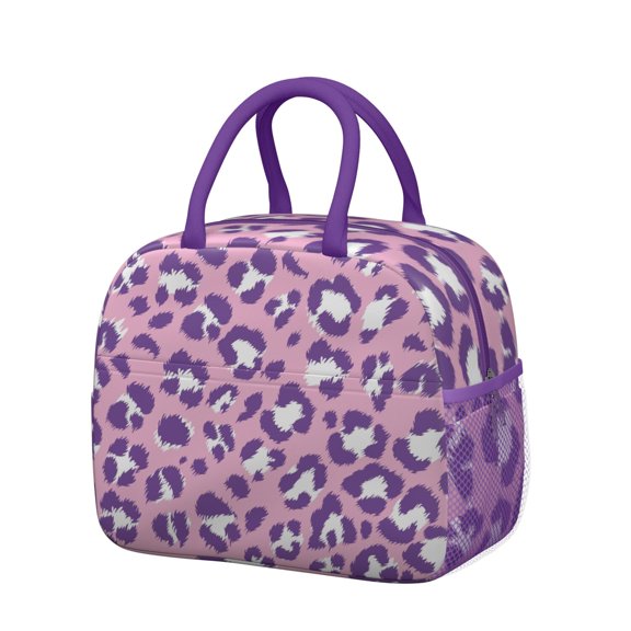 Womens Pink and Purple Of Leopard Print Lunch Box for Work,Insulated Lunch Bag for Women,Loncheras Para Mujer,Leakproof Adult Lunch Bag for Work,Beach,Travel,Picnic,Camping