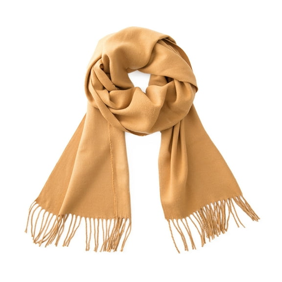 Calvin & Olivia Ultra-Soft Comfort Feel Unisex Winter Solid Plain Scarves Wool Feel Classic Super Soft Luxurious Scarf Dark Camel