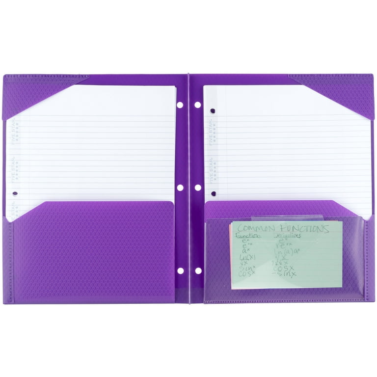 Five Star 3-Hole Punched 2-Pocket Stay-Put Plastic Folder, Royal