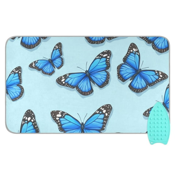 Blue Butterfly Pattern Ironing Mat Blanket for Table Top Travel Portable Ironing Board Pad 47.2x27.6 Inch