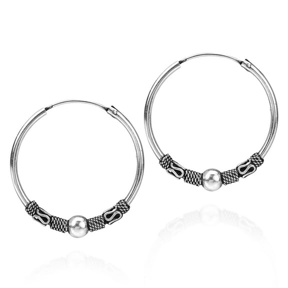 AeraVida Gorgeous and Trendy Bali Inspired Tribal Chic Native Style Loop and Ball Sterling Silver 30mm Hoop Earrings Unisex Jewelry Gifts