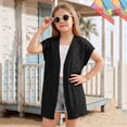 thumbnail image 2 of Girl's Crochet Sheer Open Front Swim Cover Up Short Sleeve Summer Beach Kimono Swimsuits, 2 of 8